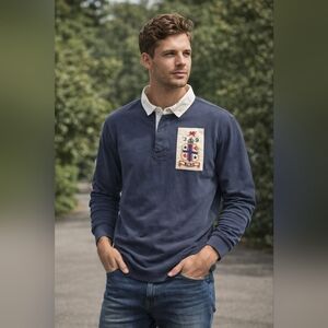 Rugby Ralph Lauren RLFC Crest Rugby Shirt Men’s XL Navy Blue White Collar #19